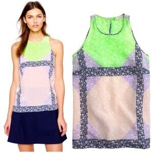 J. Crew Silk ditsy floral color-block racer back blouse Sz 8